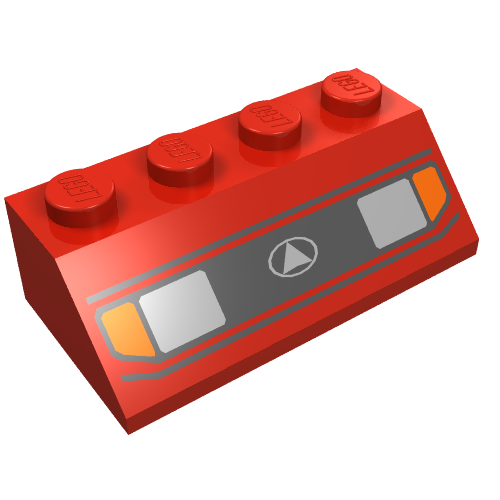 Brick Sloped 45° 2 × 4 with Headlight Print Red