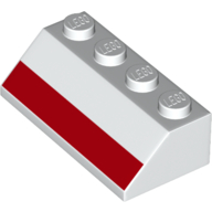 Brick Sloped 45° 2 × 4 with Horizontal Red Stripe print Weiß