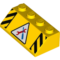 Brick Sloped 45° 2 × 4 with Warning Pattern, White Triangle, Red Wrench, Black Screwdriver Yellow
