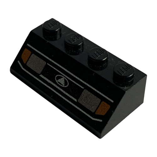 Brick Sloped 45° 2 × 4 with Headlights 1 Print, White Lines Black