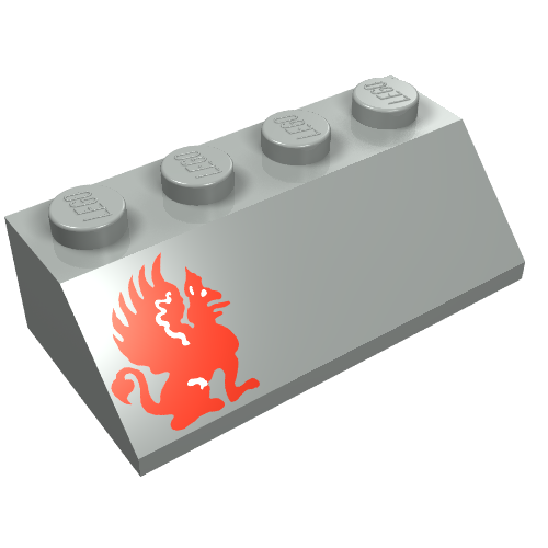Brick Sloped 45° 2 × 4 with Red Dragon Left Print Light Gray