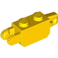 Hinge Brick 1 × 2 Locking with 1 Finger Vertical End and 2 Fingers Vertical End, 9 Teeth Yellow