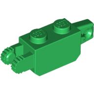 Hinge Brick 1 × 2 Locking with 1 Finger Vertical End and 2 Fingers Vertical End, 9 Teeth Grün