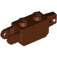 Hinge Brick 1 × 2 Locking with 1 Finger Vertical End and 2 Fingers Vertical End, 9 Teeth Reddish Brown