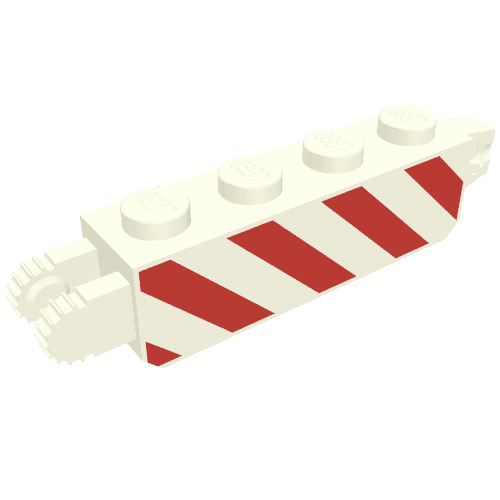 Hinge Brick 1 × 4 Locking with Danger Stripes Red Print Weiß