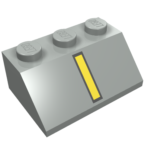 Brick Sloped 45° 2 × 3 with Yellow Line and Black Border Print Light Gray