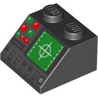 Brick Sloped 45° 2 × 2 with Green Radar, Green/Red Buttons and Disk Slot Print Black