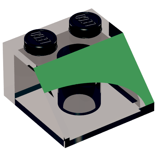 Brick Sloped 45° 2 × 2 with Right Green Inverse 1/4 Disc Print Transparent-Braun