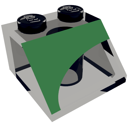 Brick Sloped 45° 2 × 2 with Left Green Inverse 1/4 Disc Print Trans-Brown