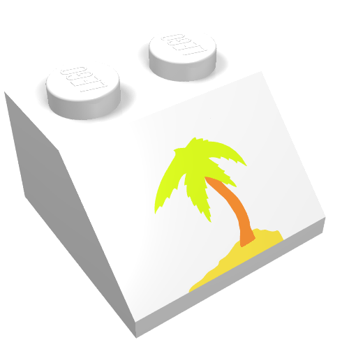Brick Sloped 45° 2 × 2 with Palm Tree Print White