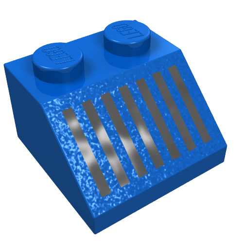 Brick Sloped 45° 2 × 2 with Black Grill Print Blue