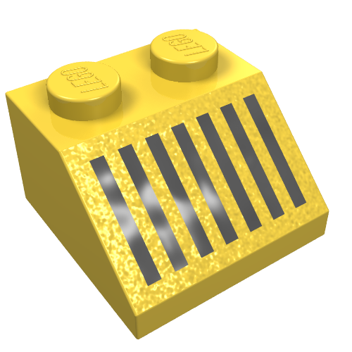 Brick Sloped 45° 2 × 2 with Black Grill Print Yellow