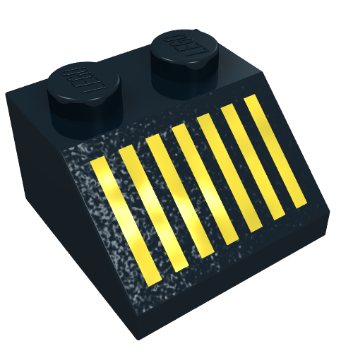 Brick Sloped 45° 2 × 2 with Yellow Grill Print Schwarz