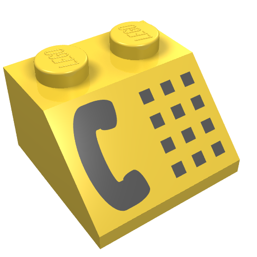Brick Sloped 45° 2 × 2 with Black Phone Print Gelb