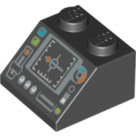 Brick Sloped 45° 2 × 2 with Silver Control Panel and Screen Print Black
