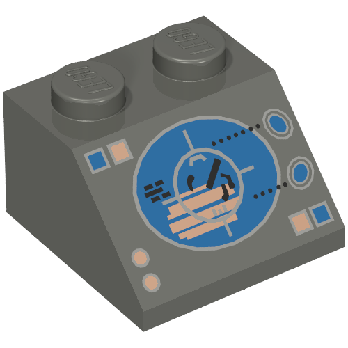 Brick Sloped 45° 2 × 2 with Blue/Copper Radar Display Print Dunkelgrau