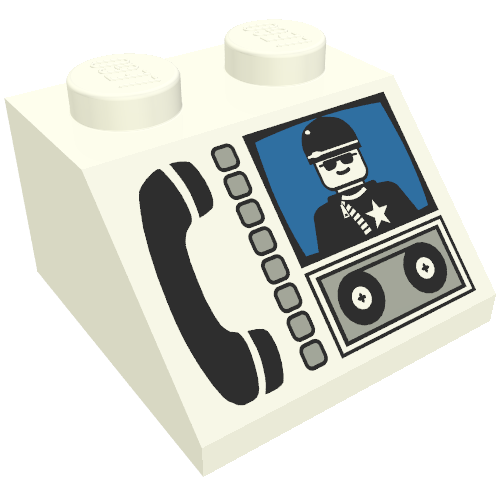 Brick Sloped 45° 2 × 2 with Phone and Minifig Print