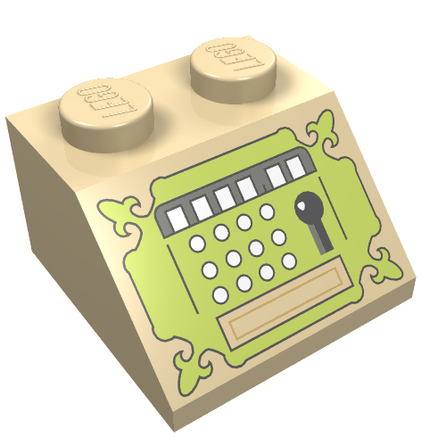 Brick Sloped 45° 2 × 2 with Sand Green Cash Register Print Beige