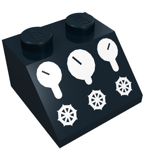 Brick Sloped 45° 2 × 2 with 3 Gauges and 3 Knobs Print Black