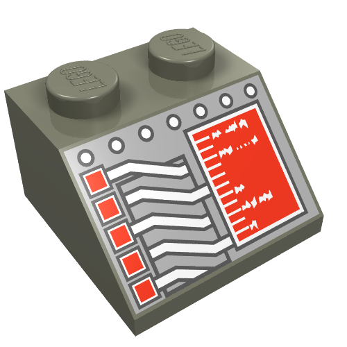 Brick Sloped 45° 2 × 2 with Red Square and Circuitry Print Dark Gray