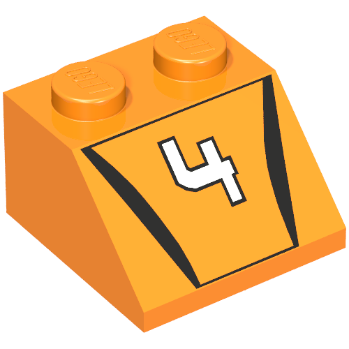 Brick Sloped 45° 2 × 2 with '4' Hot Scorcher Print Orange