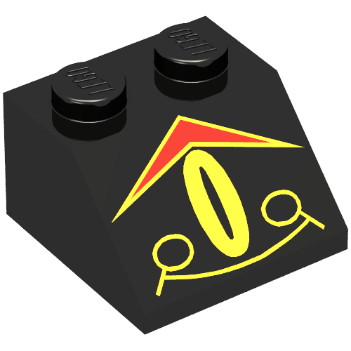 Brick Sloped 45° 2 × 2 with RoboForce Red Chevron and Yellow Eye Print Black
