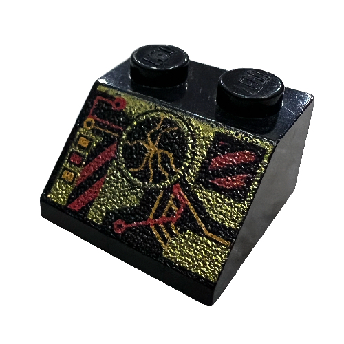 Brick Sloped 45° 2 × 2 with RoboForce Gold and Red Display and Circuitry Print Black