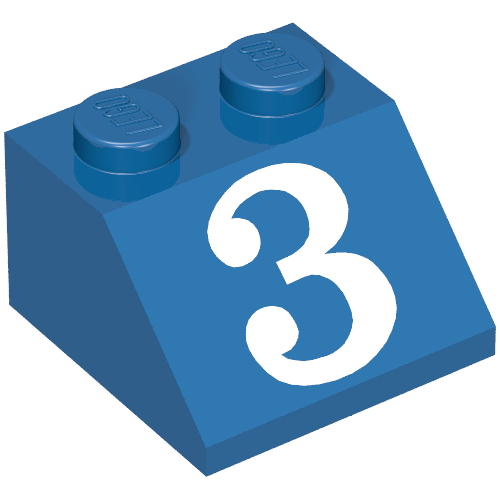 Dachstein 45° 2 × 2 mit weiß '3' Druck Blau