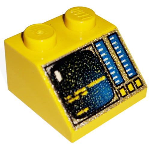 Brick Sloped 45° 2 × 2 with Dark Screen and Blue Controls Print (Aquazone Hydronauts) Gelb