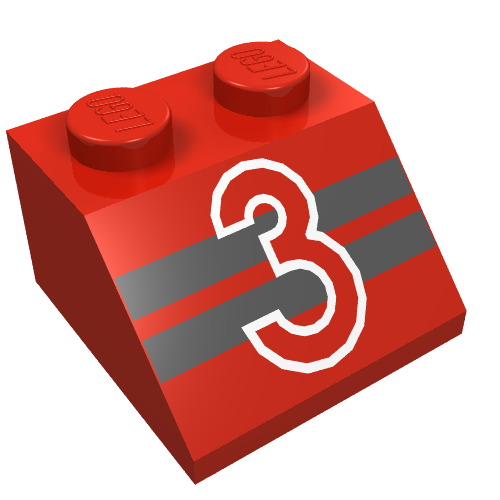 Brick Sloped 45° 2 × 2 with "3" over Black Stripes Print Red
