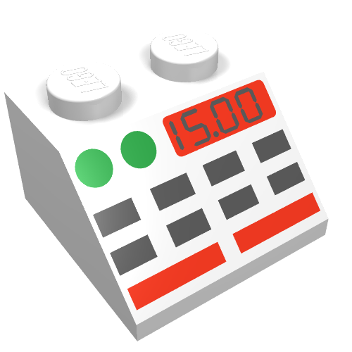Brick Sloped 45° 2 × 2 with Buttons and 15.00 Print White