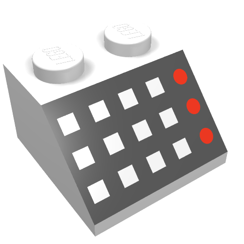 Brick Sloped 45° 2 × 2 with 12 Buttons, 3 Red Lamps, Black Panel Print