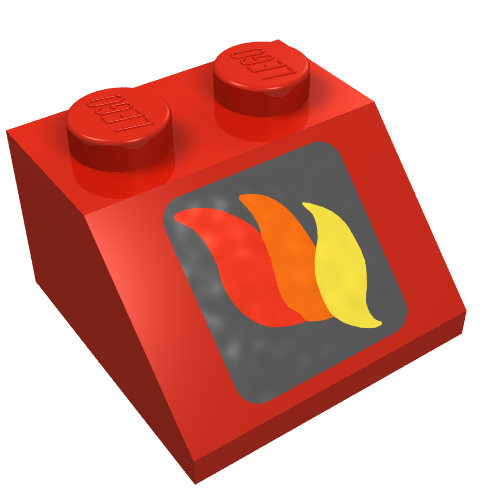 Brick Sloped 45° 2 × 2 with Fire Logo Print Rot