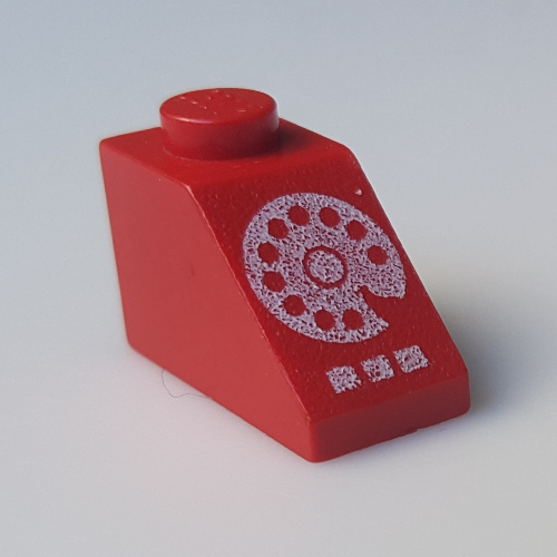 Brick Sloped 45° 2 × 1 without Bottom pin, with White Rotary Dial Print Red