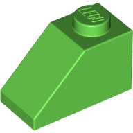 Brick Sloped 45° 2 × 1 with Bottom Pin Bright Green