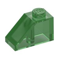 Brick Sloped 45° 2 × 1 with Bottom Pin Trans-Green