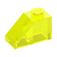 Brick Sloped 45° 2 × 1 with Bottom Pin Trans-Neon Green
