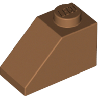 Brick Sloped 45° 2 × 1 with Bottom Pin Medium Nougat