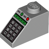 Brick Sloped 45° 2 × 1 with Bottom pin, with Green and Red Buttons and Keypad Print
