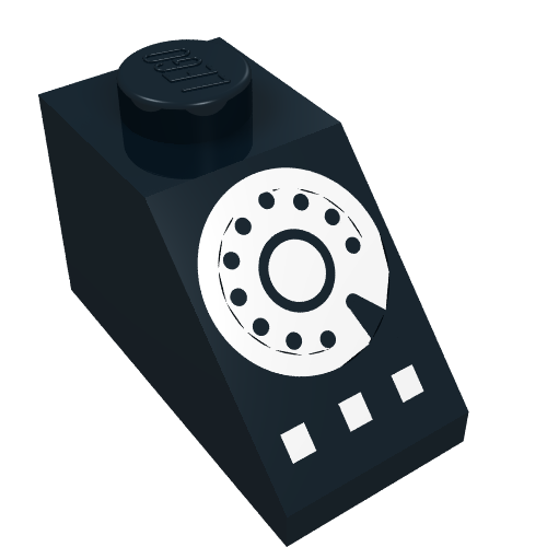 Brick Sloped 45° 2 × 1 with Bottom pin, with White Rotary Dial Print Schwarz