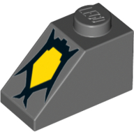 Brick Sloped 45° 2 × 1 with Bottom Pin with Yellow Monster Eye Print Dunkelblaugrau