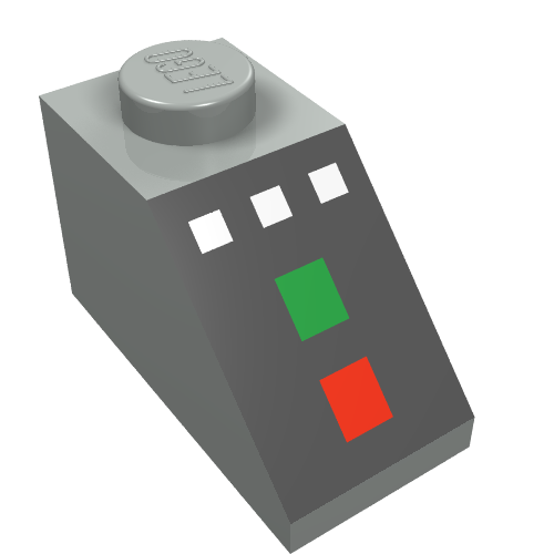 Brick Sloped 45° 2 × 1 with Bottom pin, with 3 White Buttons, Red and Green Lamps Print