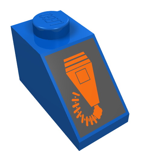 Brick Sloped 45° 2 × 1 with Bottom pin, with Orange Microphone Print Blue