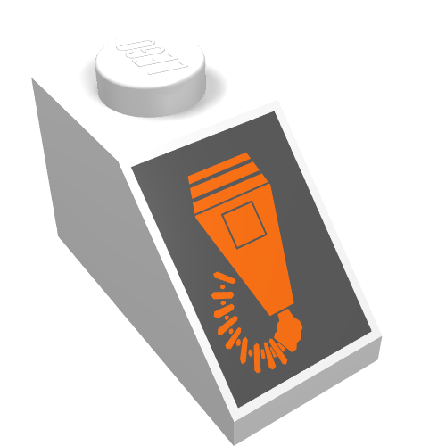 Brick Sloped 45° 2 × 1 with Bottom pin, with Orange Microphone Print White