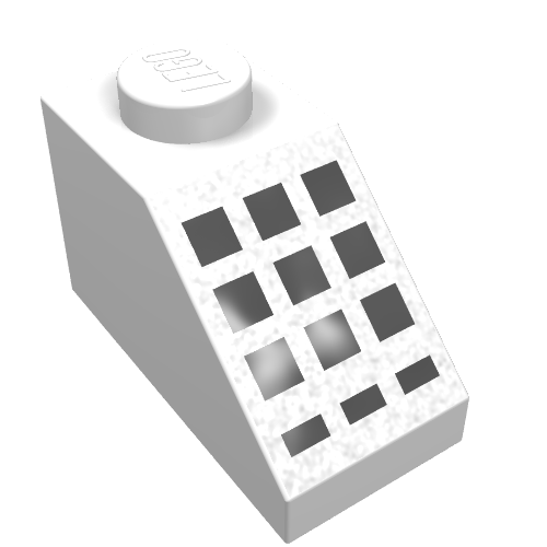 Brick Sloped 45° 2 × 1 with Bottom pin, with 9 Large + 3 Small Black Buttons Print