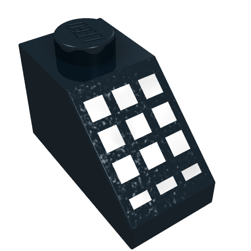 Brick Sloped 45° 2 × 1 with Bottom pin, with 9 Large + 3 Small White Buttons Print