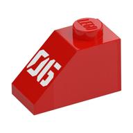 Brick Sloped 45° 2 × 1 with Bottom Pin with White '06' print Red