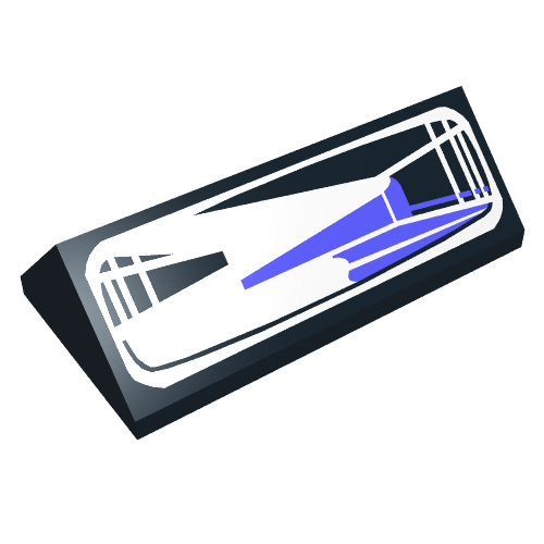 Brick Sloped 45° 2 × 4 Double with Blue and White Headlight Print Schwarz