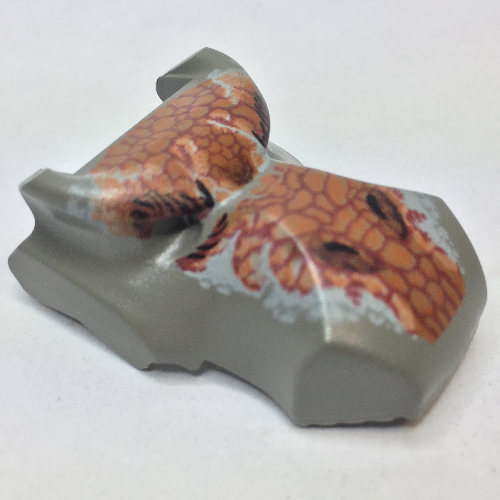 Animal Body Part, Dinosaur, Spinosaurus Head with Dark Orange and Light Gray Scales Dunkelgrau