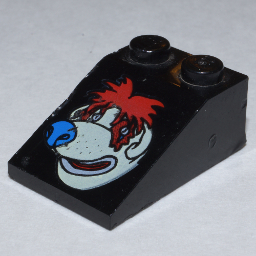 Brick Sloped 33° 3 × 2 Smooth with McDonald's Red-Hair, Blue-Nose Bear Face Print Schwarz